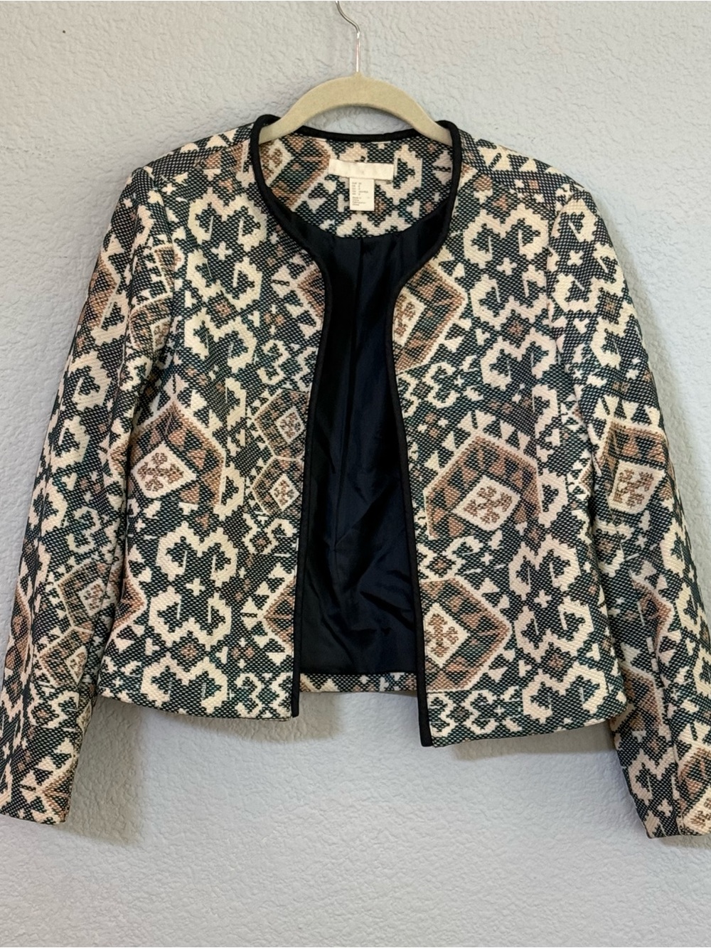 H&M Black, Cream & Tan Patterned Open-Front Blazer